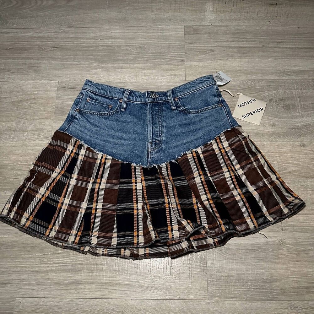 NWT Mother The Fluff & Fold Mini Skirt Denim Women's Size 29 100% Cotton